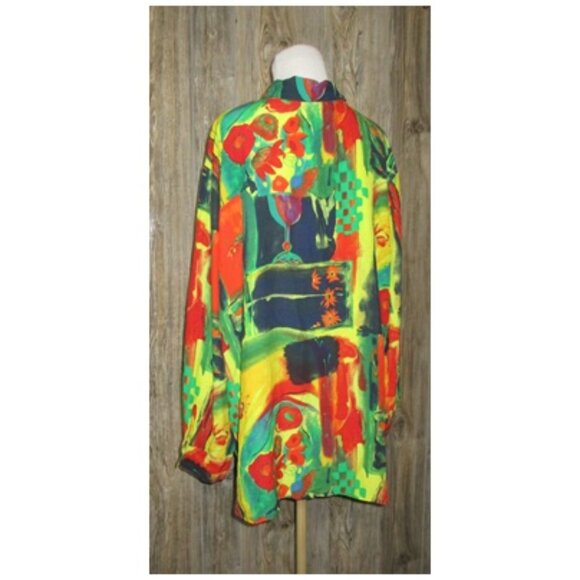 Vintage 1980s Saint Germain Oversized Rayon Blouse Top Orange Abstract Print XL - Picture 4 of 16